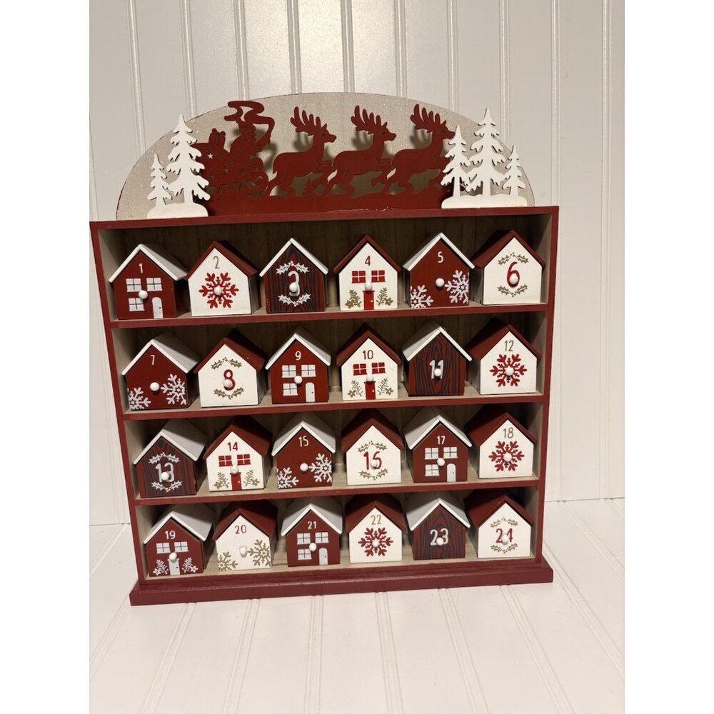 Wooden Christmas Advent Calendar House Calendar with 24 Drawers North Pole Co.